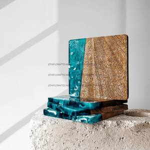 Personalized Epoxy Resin Square Best Coaster and Wood <b>Stand</b> Eco Friendly Luxury Solid Wood and Epoxy Resin Craft Tea <b>Drink</b> Cu - Product Image 4
