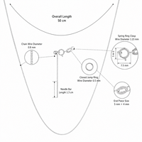 Chaîne de collier en argent sterling 925, maille ronde de 0,8 mm, 50 cm, 1,36 g, fermoir à ressort, bijoux