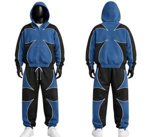 Conjunto Deportivo de Invierno Transpirable Personalizado para Hombre, en Poliéster/Algodón, con Chaqueta Cortavientos con Capucha y Pantalones Deportivos - Product Image 1