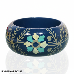 Blue Floral Hand-Painted <b>Wooden</b> Bracelet Lightweight Chunky <b>Bangle</b> Unique Artisanal Gift for Her - Product Image 4