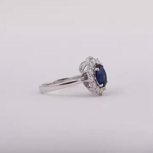 Oval Cut Halo Luxury Engagement Ring Natural Diamond Jewelry with Dark Blue Center Stone Lab Diamond Rings - Product Image 3