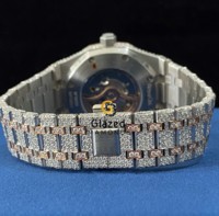 Montre mécanique en acier inoxydable de style vintage Hip Hop Art Déco pour homme, sertie de diamants incolores taille brillant rond