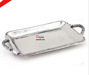 Bandeja de servicio de aluminio y metal con acabado plateado de aspecto increíble para restaurante y bar de hotel - Product Image 5