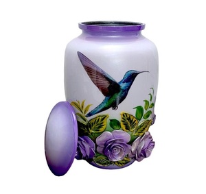 Metal Cremation Memorial Burial Urns Lovely Rose Design Large Size 25 Cms High with <b>Velvet</b> <b>Bag</b> - Product Image 2