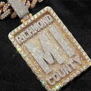 Pendentif de luxe personnalisé MJ en argent sterling plaqué or 18 carats, entièrement serti de moissanite brillante, breloque hip-hop haut de gamme - Product Image 5