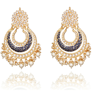 Boucles d'oreilles pendantes chandelier pour femme, plaqué or, ornées de perles, cristaux et strass, motif géométrique ethnique, base métallique durable - Product Image 2