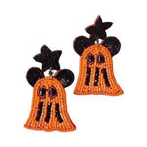 Boucles d'oreilles citrouille d'Halloween brodées à la main avec perles, bijoux fantaisie haut de gamme à prix abordable - Product Image 1