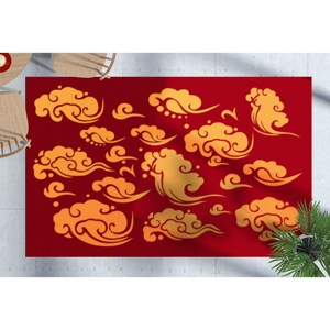 Tapis en laine imprimé nuage d'anime, design patchwork écologique, poils moyens, rouge, décoration intérieure pour cuisine et salle de bain, dos en latex - Product Image 5