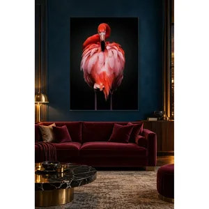Impresión en lienzo de Fida Flamingo con plumas con volantes sobre fondo negro - Product Image 1