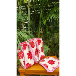 Ensemble de sacs fourre-tout en coton brodé Fleur de Cerisier avec porte-bouteille et pochette à volants, petite taille, usage quotidien, 2 pièces - Product Image 2