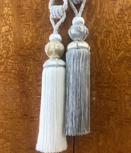 Luxury Curtain <b>Tie</b> <b>Back</b> Grey & White-Gold Long Tassel 13 Inch Rope Tieback Rustic Tieback, Drapery Decor, Handmade Home Decor - Product Image 1
