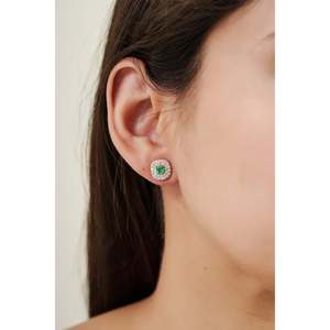 <b>Emerald</b> Cut Diamond Halo Stud <b>Earrings</b> in Rose <b>Gold</b> for Wedding - Product Image 2