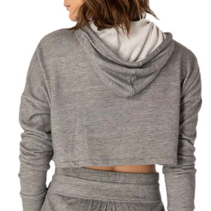 Top corto cómodo de Color sólido para mujer, sudaderas con capucha, Top corto de algodón ligero de manga larga, Sudadera con capucha para mujer - Product Image 5