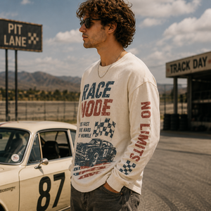Camiseta de manga larga de punto gofrado extragrande con estampado de letras retro personalizado para aficionados a las carreras, estilo urbano, para eventos de motociclismo - Product Image 2