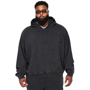 Custom Logo Distressed Acid Washed Plus Size Men's <b>Hoodie</b> 500 GSM Fleece Vintage Sun Fade <b>American</b> Style for Winter 2025 - Product Image 3