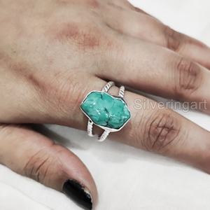 เครื่องประดับหินหยาบสำหรับผู้หญิงแหวนพลอยเทอร์ควอยซ์ธรรมชาติ December พลอย925คู่บิดเกลียววงแหวนเงินสเตอร์ลิง - Product Image 2