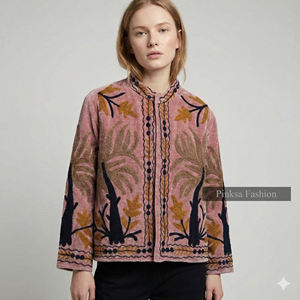Suzani Bohème en Velours Brodé à la Main, Motif Floral Ethnique, Écologique, Respirant, Séchage Rapide, Luxe pour Femme, Automne Hiver - Product Image 1
