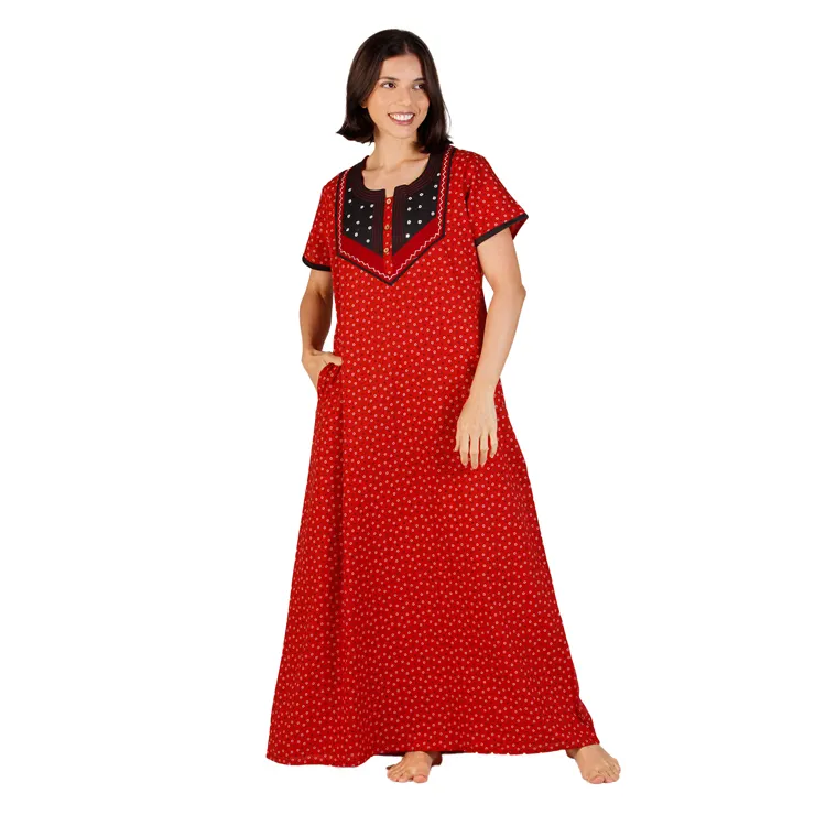 नरम और आरामदायक सुरुचिपूर्ण डिजाइन 100% सूती स्लीवियर रात की पोशाक महिलाओं के लिए लंबी रात का गाउन पहनना