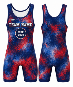 SINEWY SPORTS Singlet de lutte personnalisé pour homme, sublimation, ajusté, extensible, imprimé rouge et bleu, évacuation de l'humidité, respirant, séchage rapide - Product Image 1