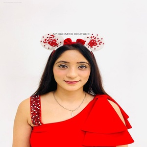 Hand Embroidered Mickey Ears Beaded <b>Headband</b> Unique Christmas Themed Custom Hair Accessories From India - Product Image 3