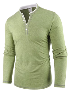 Camiseta informal de manga larga para hombre, 100% algodón, color liso, cuello en V, corte holgado, colección primavera y otoño de Bangladesh - Product Image 5