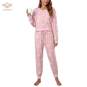 2025 <b>Women's</b> High Quality Cute Pajama Set Long Sleeve Heart Printed Lounge <b>Outfit</b> Pockets Smooth Two-Piece <b>Outfit</b> Bangladesh - Product Image 4