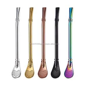 Hot Selling Elegant Multicolor 304 stirring rod milk tea filter straw spoon for coffee shops