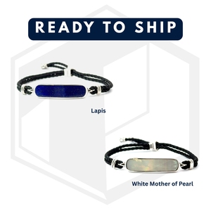 Bracelet rectangulaire arrondi en argent 925 |   Cordon en nacre noire et cristal |   Bijoux pour femmes sur mesure OEM - Product Image 3