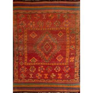 Alfombra de Lana Anudada a Mano Nuray, Diseño Geométrico Abstracto Rojo Naranja, Rectangular, para el Hogar, Entrada o Pasillo, 9x12 - Product Image 1