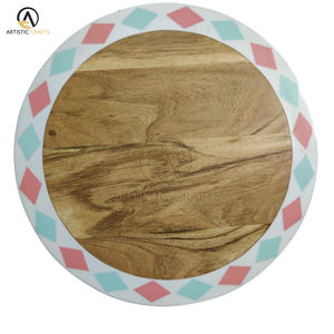 Tabla de cortar de material PC de diseño personalizado para cocina de hotel al por mayor, tabla de cortar de resina con incrustaciones de madera de mango, tabla de estilo cutwork, utensilios de cocina - Product Image 3