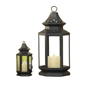Stylish Vintage <b>Black</b> Metal Hanging Set Of 2 <b>Lanterns</b> Perfect for Weddings Parties Events and Elegant Home Decoration - Product Image 1