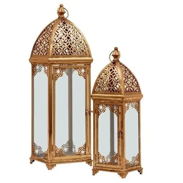 Goud Kleur Marokkaanse Lantaarn Hoge Klasse Kwaliteit Handgemaakte Groothandel Kaarshouder Ramadan Decoratie Designer Lantaarn