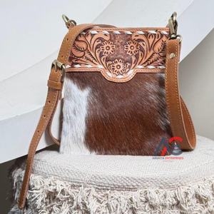 Bolso de hombro de diseño floral de cuero hecho a mano para mujer, bolso de mano para teléfono móvil, bolso de piel de vaca auténtica - Product Image 1