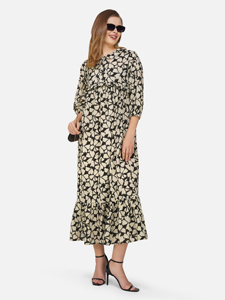 Sati Factory femmes été Maxi robe à manches longues col en v naturel à plusieurs niveaux Flare Design noir gris Paisley motif imprimé fleuri - Product Image 3