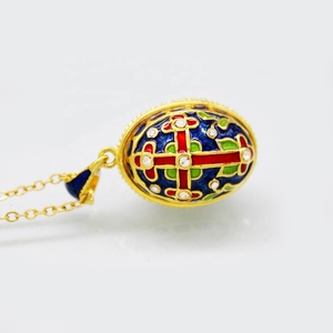 A mano Smalto Felice Giorno di Pasqua Gioielli colorati stile Faberge uovo blu a forma di croce rossa Del Pendente Della Collana - Product Image 2