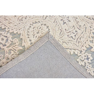 Tapis de luxe tufté à la main, motif médaillon, bleu clair, gris, ivoire, design vintage élégant, mélange de laine douce, écologique, adapté aux animaux domestiques - Product Image 2