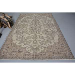 Alfombra Vintage, Alfombra Turca de 6.3x9.7 pies, Alfombra de Lana Marrón Sólida - Product Image 1