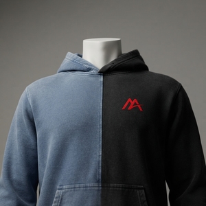 MATTIERA Mens Blue Black Two Tone Pullover <b>Hoodie</b> <b>Red</b> Logo Fleece Sweatshirt Streetwear Casual Hooded Tops Custom Wholesale OEMs - Product Image 2