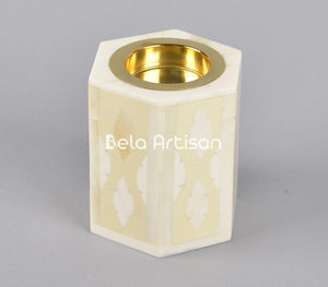 Hexagone d'incrustation d'os de brûleur Bakhoor d'élégance d'ivoire avec la doublure en laiton - Product Image 5