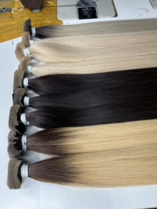 Venta al por mayor QHair doble dibujado recto cabello humano crudo de alta calidad cabello virgen natural Remy cinta virgen en extensiones de cabello - Product Image 2