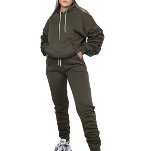 Women's Drawstring Hoodie and <b>Sweatpants</b> <b>Set</b> in Custom Sweat Suit <b>Set</b> for Winter Exercise Made of 100% Cotton - Product Image 1
