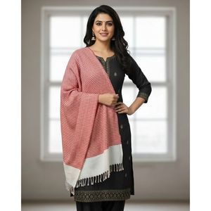 Women's Winter Warm Eco-Friendly Long Woolen Peach Color Striped Elegant Winter <b>Wrap</b> Shawl - Product Image 4