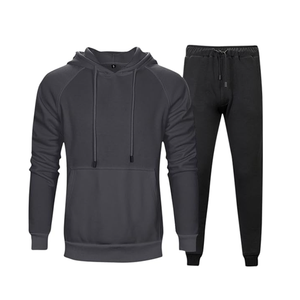 Pantalon de sport décontracté coupe ample pull à capuche de couleur unie 100% costume de sport en polyester pour hommes - Product Image 2