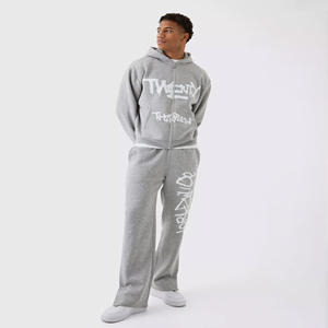 Venta al por mayor personalizado gris marga de gran tamaño chándal para hombres Boxy Fit Spray Graffiti Print Split Hem Hoodie & Jogger Streetwear Set - Product Image 1