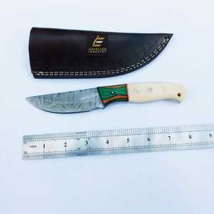 Couteau de chasse en acier damas fait à la main avec manche en os et bois lame fixe de taille personnalisée pour couteau Skinner de Camping - Product Image 6