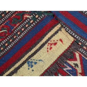 Vintage Traditional Kilim Rug 1.9x3.1 ft <b>Red</b> Blue Patchwork <b>Wool</b> Turkish Medium Pile Eco Friendly Latex Backing - Product Image 5