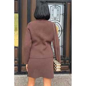 Women's Steel Knit <b>Sweater</b> <b>Skirts</b> Set with Shirt Collar and Pocket Detail 10215 - Product Image 6