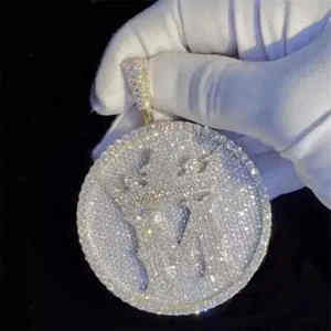 Pendentif VVS Moissanite pour lettre plaqué or blanc diamant taille ronde charme Ice Out pour homme en argent sterling 925 - Product Image 5