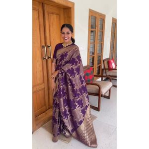 New Fashion Đảng Mặc Banarsi Lụa Saree Với Áo Piece Ấn Độ Phụ Nữ Mặc Sari Giá Rẻ Giá Thấp Bán Buôn Surat - Product Image 3