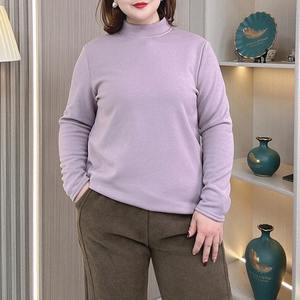 เสื้อยืดผ้าฟลีซสีพื้นสำหรับผู้หญิงใส่ในฤดูหนาวเสื้อคอปกตั้งไซส์ใหญ่พิเศษลำลองลายการ์ตูน - Product Image 1